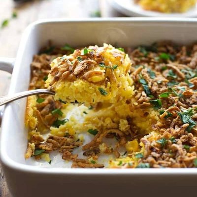 A picture of Creamy Corn Pudding with Crispy Onions and Herbs