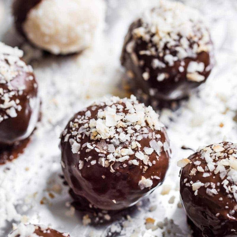 Chocolate Coconut Truffles on a baking sheet.