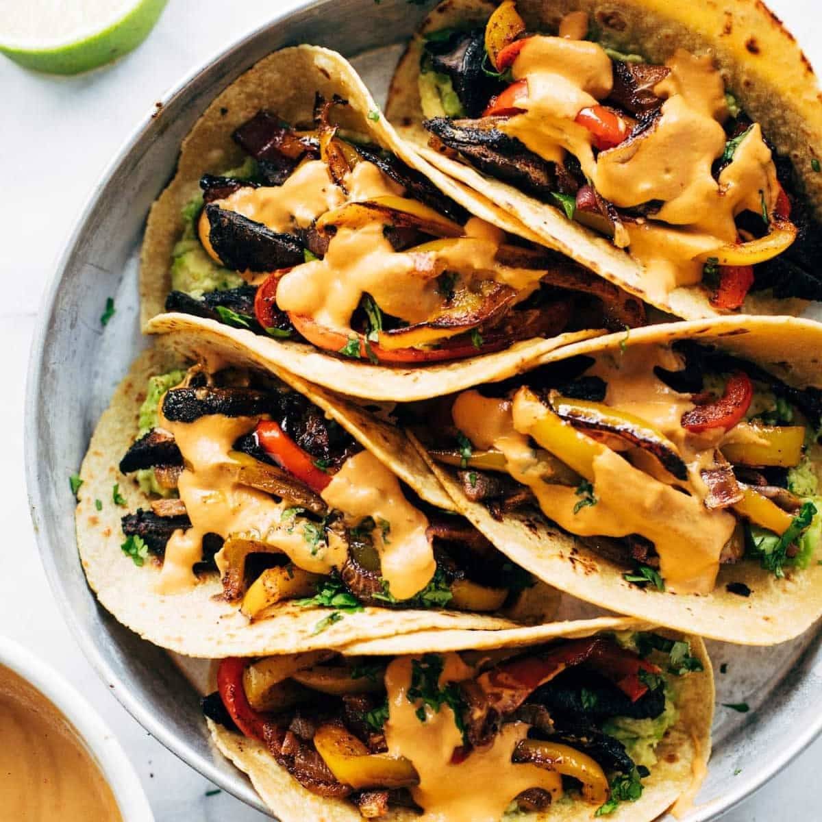 Vegan fajitas in tortillas.