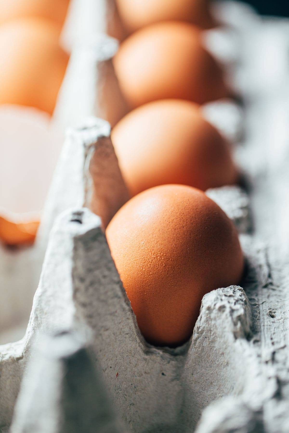 Eggs in a carton.