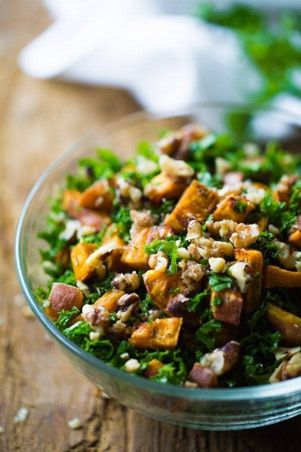 Roasted Sweet Potato Salad in a clear bowl.
